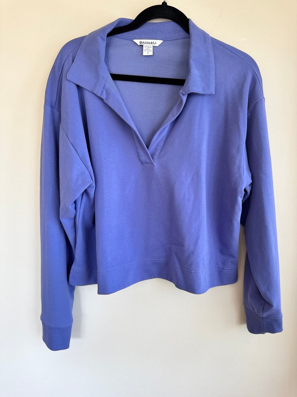 Athleta Retroterry Sweatshirt Crop Top Purple Slit Pullover Long Sleeve Sz S
